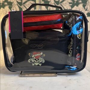 Ed Hardy Black and Red Toiletry Bag Set NWT
